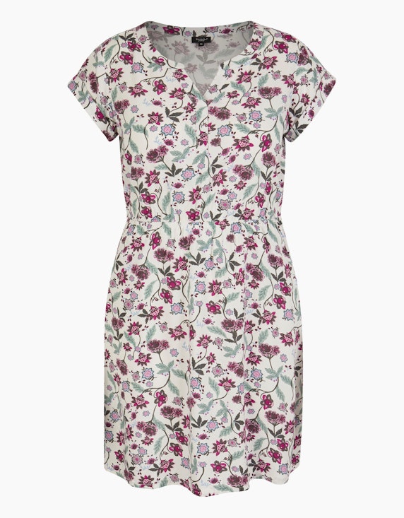 Bexleys woman Viskose-Kleid mit Druck und elastischer Taille in Cremeweiß/Beere/Rosa/Grün | ADLER Mode Onlineshop