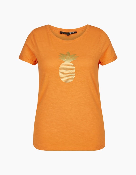 MY OWN Shirt mit goldfarbenem Ananas-Folienprint in Orange | ADLER Mode Onlineshop