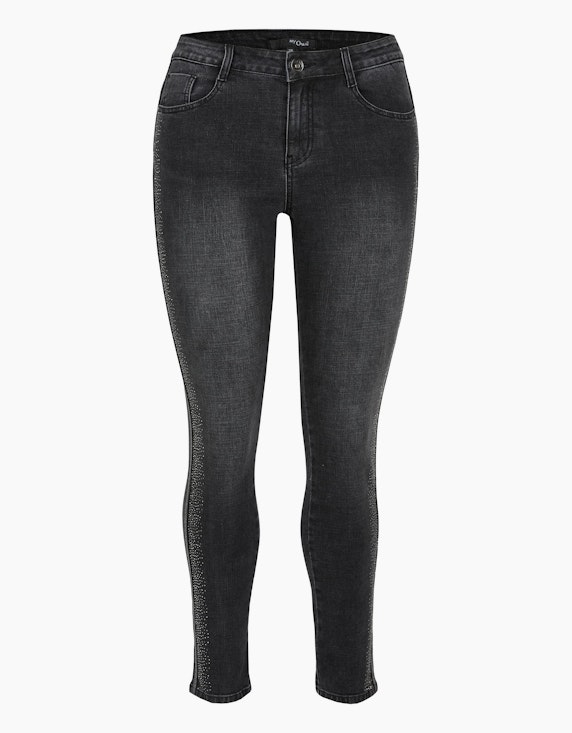 MY OWN Denim-Jeanshose mit Silber-Galonstreifen und Ziersteinen in Black Denim | ADLER Mode Onlineshop