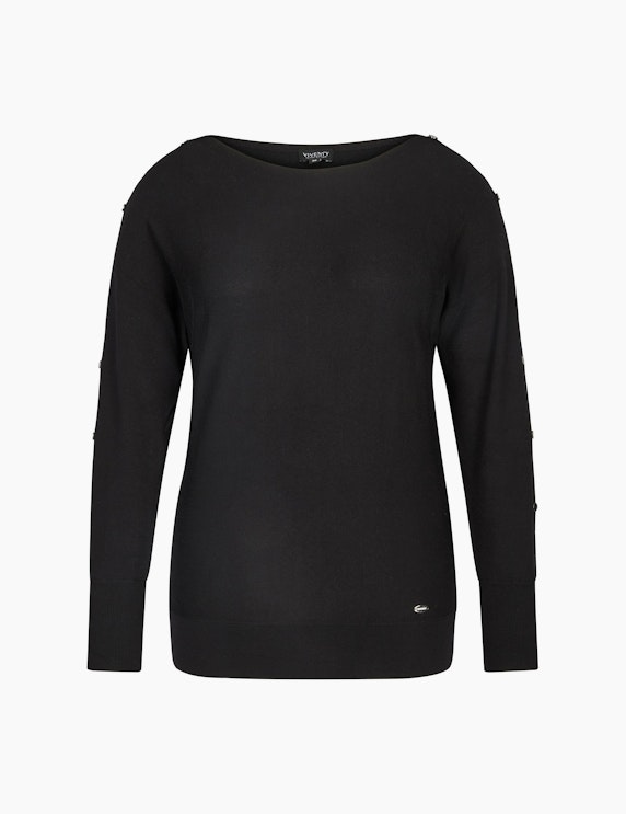 Viventy langer Feinstrick-Pullover mit Zierknöpfen in Schwarz | ADLER Mode Onlineshop