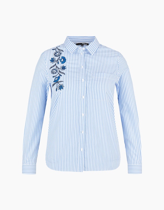 MY OWN Hemdbluse mit Stickerei im Streifen-Look, Baumwolle in Blau/Weiß | ADLER Mode Onlineshop