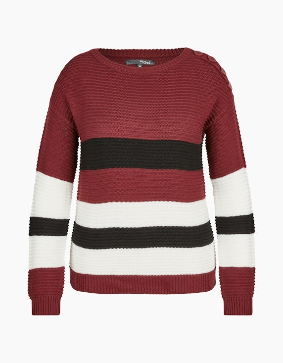 MY OWN Strick-Pullover mit breiten Streifen in Bordeaux/Offwhite/Schwarz | ADLER Mode Onlineshop