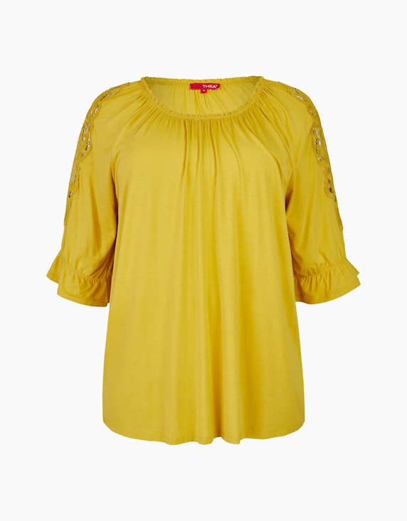 Thea Shirt mit Spitze an den Ärmeln in Gelb | ADLER Mode Onlineshop