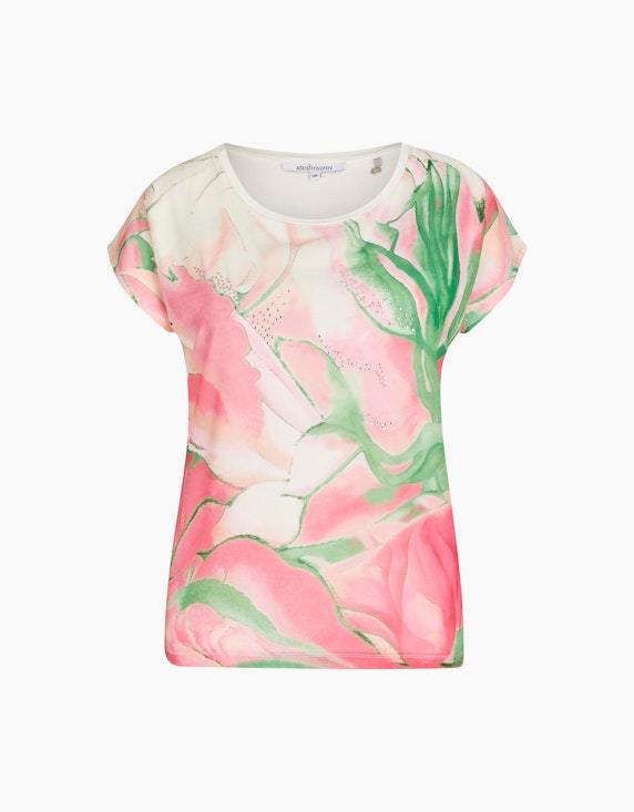 Steilmann Woman Shirt mit Chiffon-Front in Weiß/Pink/Grün | ADLER Mode Onlineshop