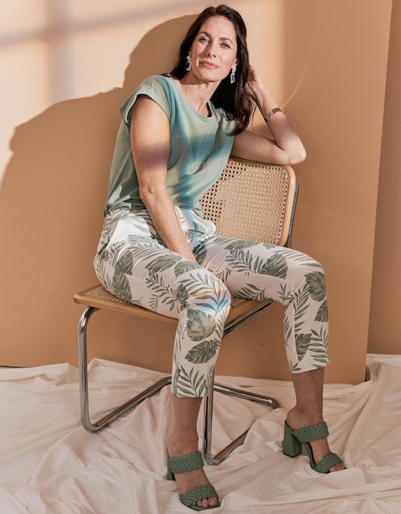Bexleys woman Druckhose aus Viskose-Leinen-Mischung in Ecru/Grün | ADLER Mode Onlineshop