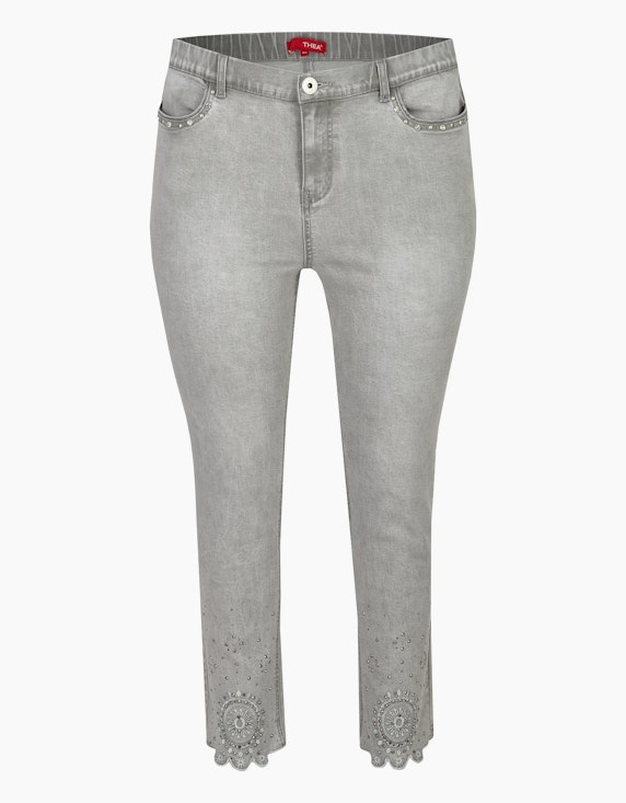 Thea Jeans mit Stickerei, Strass und Ziernieten in Silvergrey Denim | ADLER Mode Onlineshop
