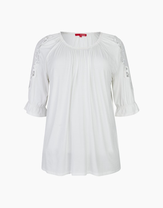 Thea Shirt mit Spitze an den Ärmeln in Weiß | ADLER Mode Onlineshop