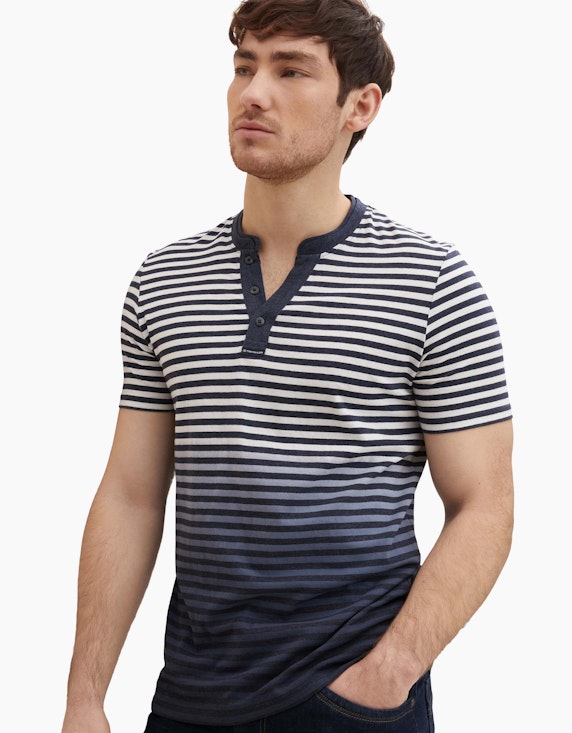 Tom Tailor Gestreiftes T-Shirt mit Henley Ausschnitt | ADLER Mode Onlineshop