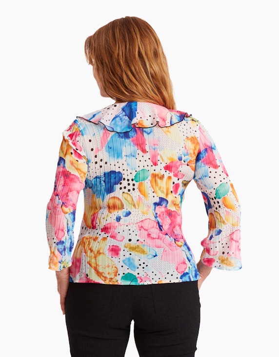 KRISS Plissierte Bluse mit farbenfrohem Muster auf weißem Untergrund | ADLER Mode Onlineshop
