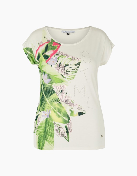 Steilmann Woman Shirt mit Frontdruck und Strass in Ecru/Grün/Pink/Flieder | ADLER Mode Onlineshop