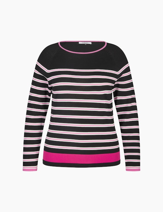 Steilmann Woman Feinstrickpullover mit Streifenmuster in Schwarz/Pink/Weiß | ADLER Mode Onlineshop