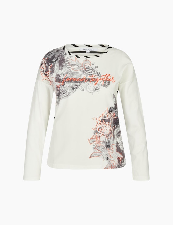 Steilmann Woman Shirt im Material- und Muster-Mix in Weiß/Schwarz/Grau/Orange | ADLER Mode Onlineshop