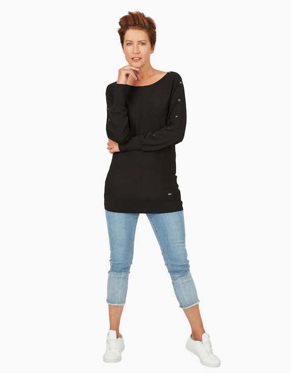 Viventy langer Feinstrick-Pullover mit Zierknöpfen in Schwarz | ADLER Mode Onlineshop