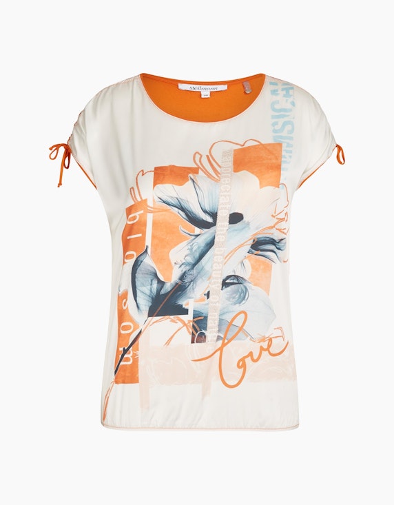 Steilmann Woman Shirt im Material-Mix in Apricot/Ecru/Blau | ADLER Mode Onlineshop