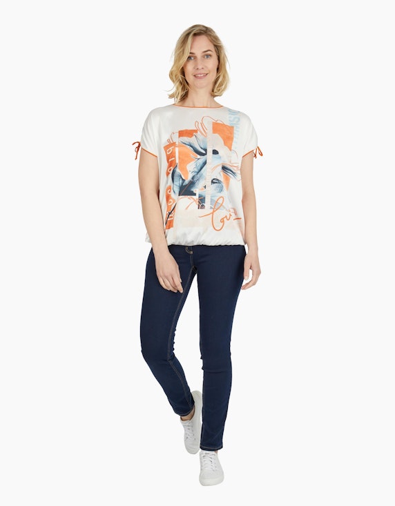 Steilmann Woman Shirt im Material-Mix in Apricot/Ecru/Blau | ADLER Mode Onlineshop