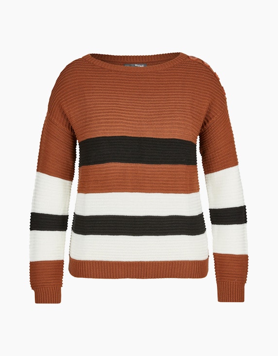 MY OWN Strick-Pullover mit breiten Streifen in Braun/Offwhite/Schwarz | ADLER Mode Onlineshop