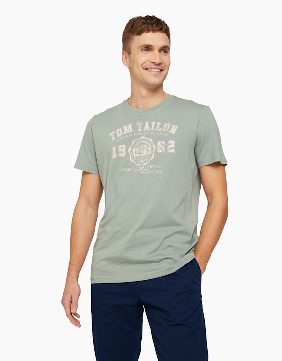 TOM TAILOR T-Shirt mit Bio-Baumwolle mit Textprint | ADLER Mode Onlineshop