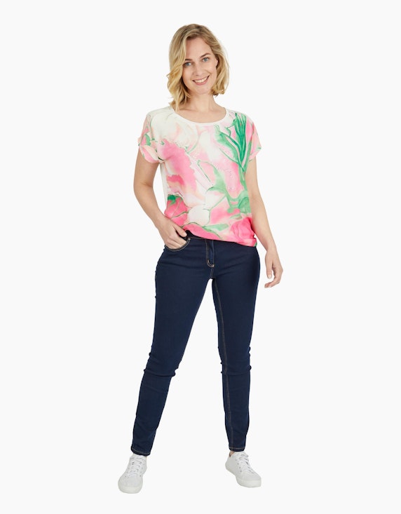 Steilmann Woman Shirt mit Chiffon-Front in Weiß/Pink/Grün | ADLER Mode Onlineshop