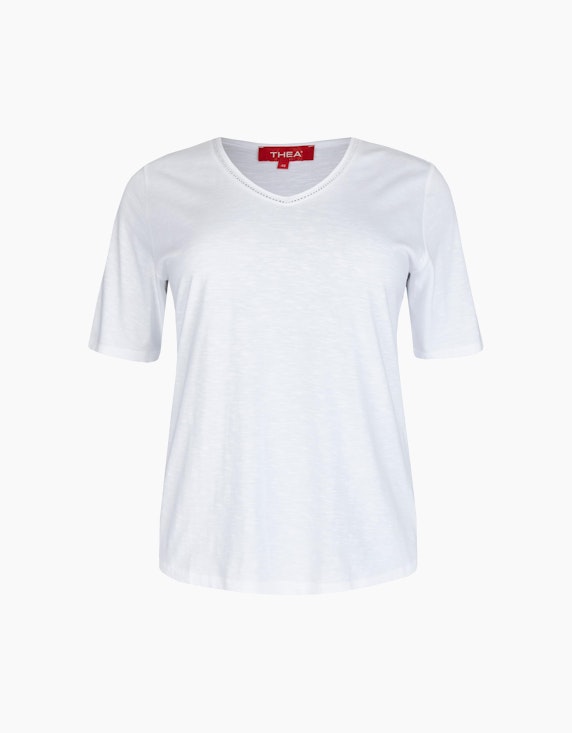 Thea Basic T-Shirt mit Strassverzierung in Weiß | ADLER Mode Onlineshop