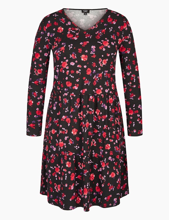 Bexleys woman Kleid mit Volantstufen in Schwarz/ Rot/ Lila | ADLER Mode Onlineshop