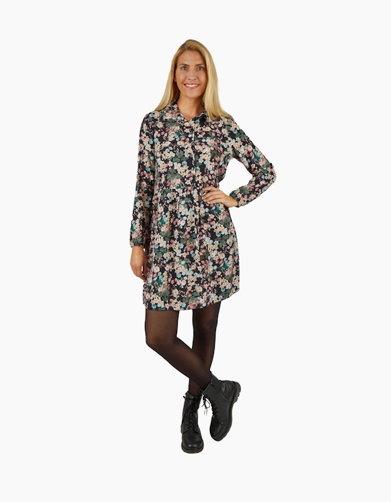 Made in Italy Viskose-Kleid im Blüten-Dessin in Altrosa/Hellblau/Grün/Schwarz | ADLER Mode Onlineshop