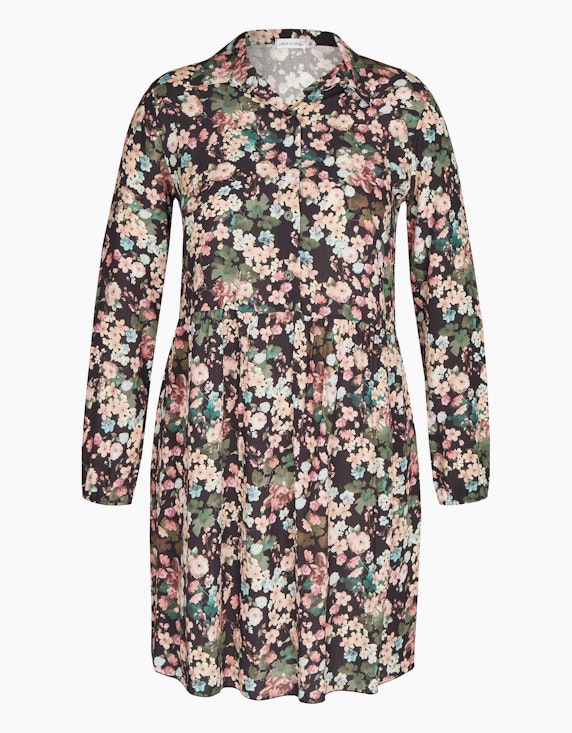Made in Italy Viskose-Kleid im Blüten-Dessin in Altrosa/Hellblau/Grün/Schwarz | ADLER Mode Onlineshop