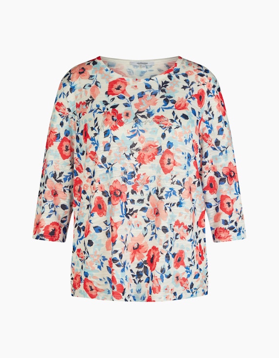 Thea 3/4-Arm Shirt mit Blumendruck in Weiß/Blau/Rot | ADLER Mode Onlineshop
