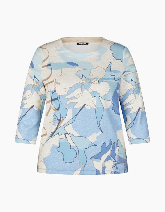 Olsen Sweatshirt mit Blüten-Print in Hellblau/Beige/Creme | ADLER Mode Onlineshop