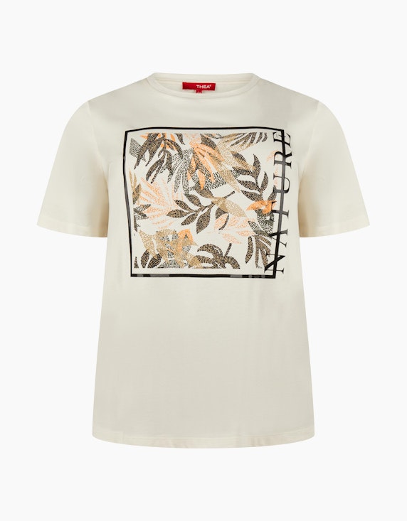 Thea T-Shirt mit Frontprint und Wording in Chreme/Schwarz/Khaki/Beige/Orange | ADLER Mode Onlineshop