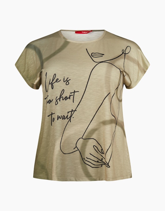 Thea T-Shirt mit Frontprint und Wording in Khaki/Schwarz | ADLER Mode Onlineshop